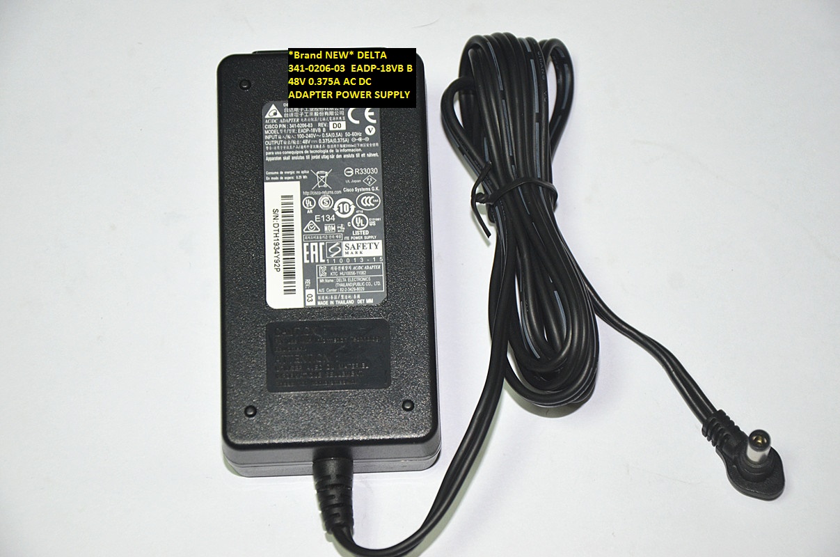 *Brand NEW* DELTA EADP-18VB B 341-0206-03 48V 0.375A AC DC ADAPTER POWER SUPPLY